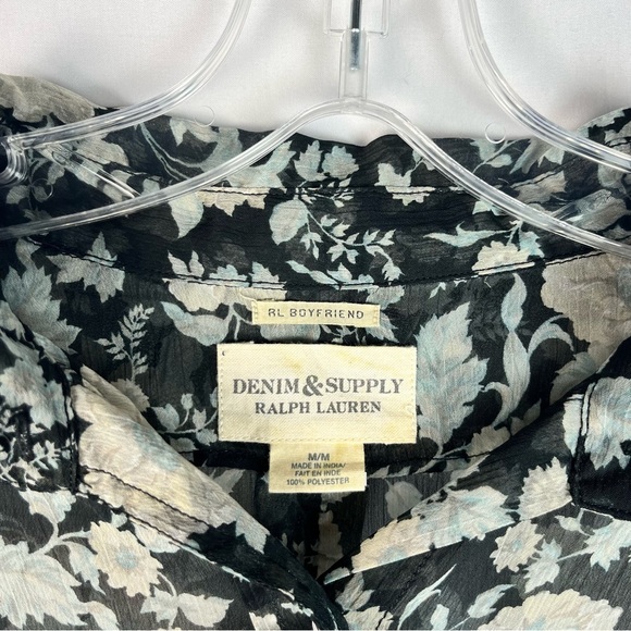 Ralph Lauren Denim & Supply Black Floral Chiffon Button Down Blouse NWT Medium M - Picture 4 of 6